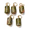 Natural Unakite Column Charms with 304 Stainless Steel Jump Rings, Golden, 14x6mm, Hole: 4mm