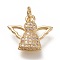 Brass Micro Pave Clear Cubic  Zirconia Pendants, with Jump Rings, Angel, Real 18K Gold Plated, 14x16x2.5mm, Jump Ring: 5x1mm, 3mm Inner Diameter