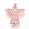 Long-Lasting Plated Brass Micro Pave Cubic Zirconia Links, Cadmium Free & Lead Free, Angel, Rose Gold, 23.5x19x2mm, Hole: 1.4mm