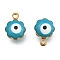 Golden Tone Brass Enamel Charms, Flower with Eye, Dark Cyan, 9x7x5mm, Hole: 1mm