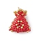 Glass Seed Beaded Lucky Bag Pendants, with 304 Stainless Steel Jump Ring, Red, 18.5x18.5x14mm, Hole: 3.5mm