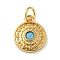 Rack Plating Brass Deep Sky Blue Micro Pave Deep Sky Blue Cubic Zirconia Pendants, with Jump Ring, Cadmium Free & Lead Free, Long-Lasting Plated, Flat Round, Real 18K Gold Plated, 13.5x11x2mm, Hole: 3.4mm