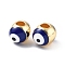 Evil Eyes Brass Enamel Beads, Cadmium Free & Lead Free, Real 18K Gold Plated, Oval, Midnight Blue, 7x5.5mm, Hole: 2mm