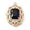 Brass with K9 Glass & Rhinestone Pendants, Light Gold, Oval Charms, Jet, 24x16x6mm, Hole: 1.5mm