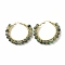 Natural Moss Agate Beaded Hoop Earrings for Women, Real 18K Gold Plated Wire Wrap Big Circle Hoop Earrings, 47~49x51~52x6~6.6mm, Pin: 1.4x0.4mm