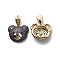 Brass Cubic Zirconia Pendants, Cadmium Free & Lead Free, Bear Charms, Real 18K Gold Plated, Medium Purple, 16x18.5x6.5mm, Hole: 3.5x6mm