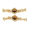Brass Micro Pave Clear Cubic Zirconia Fold Over Clasps, Cadmium Free & Nickel Free & Lead Free, with Natural Tiger Eye, Rhombus, Real 18K Gold Plated, 55mm