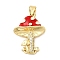 Brass Micro Pave Cubic Zirconia Pendants, with Enamel, Mushroom Charm, Long-Lasting Plated, Cadmium Free & Lead Free, Real 18K Gold Plated, Red, 22.5x17x4mm, Hole: 4x3.5mm