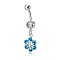 Piercing Jewelry, Brass Cubic Zirconia Navel Ring, Navel Ring Belly Rings, with 304 Stainless Steel Bar, Lead Free & Cadmium Free, Flower, Platinum, Deep Sky Blue, 42x10mm, Bar Length: 3/8