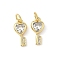 Brass Micro Pave Cubic Zirconia Pendants, Key Charms, with Jump Ring, Lead Free & Cadmium Free, Long-Lasting Plated, Real 18K Gold Plated, Rack Plating, Clear, 14.5x7x3mm, Hole: 3.2mm