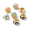 Brass Enamel European Beads, Cadmium Free & Nickel Free & Lead Free, Large Hole Beads, Real 18K Gold Plated, Rondelle with Evil Eye, Mixed Color, 10x10x7mm, Hole: 4.5mm