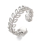 Rack Plating Leaf Brass Open Cuff Ring for Women, Long-Lasting Plated, Lead Free & Cadmium Free, Platinum, 6mm