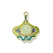 Alloy Enamel Pendants, with Resin, Cadmium Free & Nickel Free & Lead Free, Ginkgo Leaf Charm, Rack Plating, Golden, Honeydew, 21x17.5x5.5mm, Hole: 1.6mm