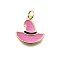 Brass Enamel Pendants, with Jump Ring, Witch Hat Charm, Long-Lasting Plated, Lead Free & Cadmium Free, Real 18K Gold Plated, Rack Plating, Hot Pink, 15.5x15x2mm, Hole: 3mm