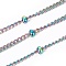 Ion Plating(IP) 304 Stainless Steel Curb Chains, Satellite Chains, with Spool and Beads, Soldered, Rainbow Color, 2.5x1.5x1mm, about 32.8 Feet(10m)/roll