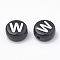 Opaque Acrylic Beads, Horizontal Hole, Alphabet Style, Flat Round, Letter.W, 7x4mm, Hole: 1.5mm, about 3700pcs/500g