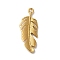 304 Stainless Steel Pendants, Feather Charm, Real 18K Gold Plated, 34x13.5x2.5mm, Hole: 1.6mm
