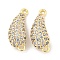 Brass Micro Pave Clear Cubic Zirconia Connector Charms, Hollow Teardrop Links, Cadmium Free & Nickel Free & Lead Free, Real 18K Gold Plated, 15.5x6x4.5mm, Hole: 1mm