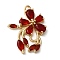 Siam K9 Glass Pendants, with Brass Findings, Flower Charm, Golden, 23x18x4.5mm, Hole: 1.4mm
