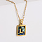 304 Stainless Steel Pave Natural Paua Shell Rectangle Initial Pendant Necklaces for Women, Real 18K Gold Plated, Letter L, 17.72 inch(45cm)