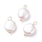 Natural Baroque Pearl Keshi Pearl Pendants, Cultured Freshwater Pearl, with Brass Loops, Flat Round, Floral White, Golden, 17.5x11x4.5mm, Hole: 2.1~3.1mm