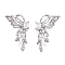 Brass Pave Clear Cubic Zirconia Butterfly Stud Earring Findings, with Horizontal Loops, Cadmium Free & Nickel Free & Lead Free, Real Platinum Plated, 41x27mm, Hole: 1.4mm, Pin: 0.7mm