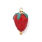 304 Stainless Steel with Handmade Lampwork Pendants, with Jump Ring, Strawberry, 27x14.5x15mm, Hole: 4.5mm