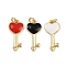 Brass Enamel Pendants, Heart-shape Key, Real 18K Gold Plated, Rack Plating, Long-Lasting Plated, Cadmium Free & Lead Free, with Jump Ring, Mixed Color, 17x8.5x2mm, Hole: 2mm