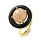 Rack Plating Round Brass Enamel Adjustable Rings, Natural Sunstone Finger Rings for Women, Golden, 18x18mm, Inner Diameter: 17mm