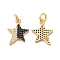 Rack Plating Brass Micro Pave  Cubic Zirconia Pendants, with Jump Rings, Cadmium Free & Lead Free, Star, Real 18K Gold Plated, 16x12x2mm, Hole: 3mm