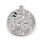 Brass Micro Pave Cubic Zirconia Pendants, Round with Snake, Long-Lasting Plated, Cadmium Free & Lead Free, Rack Plating, Platinum, 28x25x2mm, Hole: 1.8mm