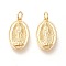 Brass Lady of Guadalupe Pendants, with Jump Rings, Long-Lasting Plated, Oval with Virgin Mary, Real 18K Gold Plated, 21.2x12x2.5mm, Jump Ring: 5x1mm, Inner Diameter: 3mm