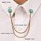 304 Stainless Steel Pave Dyed Synthetic Turquoise Hanging Chain Brooch, Golden, Round, 170mm, Brooch: 12mm