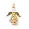 Glass Pearl Round Beaded Pendants, Angel Charms, with Glass Seed Beads & Alloy Wing & Iron Loop, Light Khaki, 27x20x12.5mm, Hole: 2mm