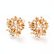 Flower Brass Micro Pave Clear Cubic Zirconia Stud Earrings, with Imitation Pearl, Long-Lasting Plated, Nickel Free, Real 18K Gold Plated, 17.5x16.5mm