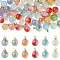 60Pcs 6 Colors Two Tone Transparent Spray Painted Glass Pendants, with Light Gold Plated Brass Loop, Frosted, with Glitter Powder, Round, Mixed Color, 12x8mm, Hole: 2mm, 10pcs/color