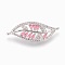 Brass Links, with Cubic Zirconia, Lead Free & Cadmium Free & Nickel Free, Long-Lasting Plated, Leaf, Pink, Platinum, 31.5x11.5x3mm, Hole: 1.2mm