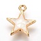 Brass Enamel Charms, with Freshwater Shell, Star, Golden, Floral White, 13x11x2.5mm, Hole: 1.2mm