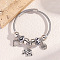 Alloy Beads European Bangles, Elephant & Heart & Tree of Life Charm Bangles, Antique Silver, Black, Inner Diameter: 2-1/4 inch(5.63cm)