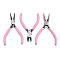 Steel Pliers Set, with Plastic Handles, including Side Cutter Pliers, Round Nose Plier, Needle Nose Wire Cutter Plier, Pearl Pink, 113~126x48~52x6~10mm, 3pcs/set