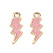 Alloy Enamel Pendants, Lightning Bolt, Light Gold, Pink, 20x7x1.5mm, Hole: 2mm