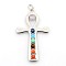 Vintage Chakra Jewelry Brass Gemstone Pendants, with Alloy Findings, Ankh Cross, Platinum, 55x32x4mm, Hole: 5x8mm