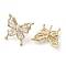Butterfly Brass Stud Earrings, with Clear Cubic Zirconia, Long-Lasting Plated, Lead Free & Cadmium Free, Real 18K Gold Plated, 16.5x17.5mm