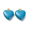 Ion Plating(IP) Real 18K Gold Plated 304 Stainless Steel Pendants, with Enamel, Heart Charms, Deep Sky Blue, 12x10.5x5mm, Hole: 1.2mm