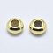 Brass Beads, with Silicone, Slider Beads, Rondelle, Cadmium Free & Nickel Free & Lead Free, Real 18K Gold Plated, 7x3.5mm, Rubber Hole: 2mm