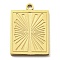 Ion Plating(IP) 316L Surgical Stainless Steel Pendants, Nickel Free, Textured, Rectangle with Sun Charm, Real 18K Gold Plated, 21x15x1.5mm, Hole: 1.6mm