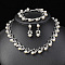 Alloy Rhinestone & Plastic Imitation Pearl Leaf Link Chain Necklaces & Stud Dangle Earrings & Link Bracelets Sets, White, 400mm