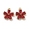 Real 18K Gold Plated Brass Charms, with Glass, Flower, Dark Red, 13.5x11.5x3mm, Hole: 1.6mm