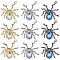 18Pcs 3 Colors Halloween Rack Plating Alloy Pendants, Spider Charm, with Lilac Resin Beads, Mixed Color, 30x27x5.8mm, Hole: 1.6mm, 6pcs/color