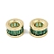 Brass Micro Pave Cubic Zirconia European Beads, Cadmium Free & Nickel Free & Lead Free, Real 18K Gold Plated, Flat Round, Green, 7.5x4.5mm, Hole: 4mm